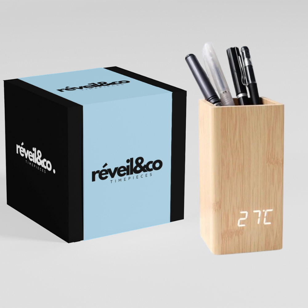 Réveil en Bois Pot à Crayon affichage LED - Cedora