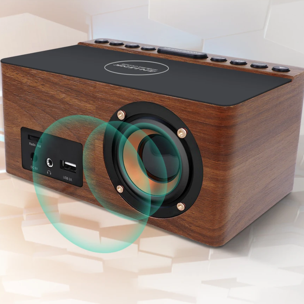 Radio réveil en Bois LED chargeur sans fil - Soniva