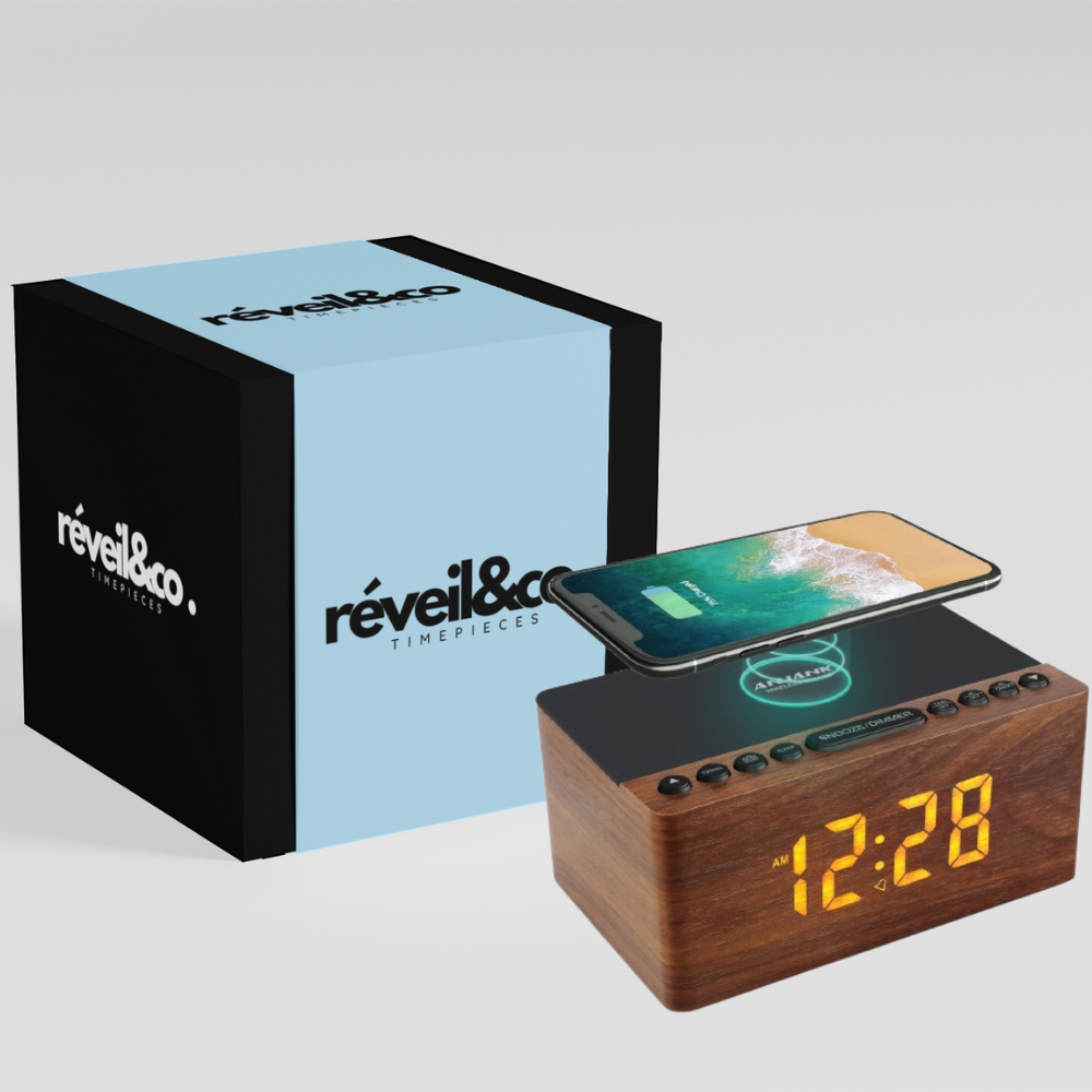 Radio réveil en Bois LED chargeur sans fil - Soniva