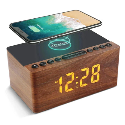 Radio réveil en Bois LED chargeur sans fil - Soniva