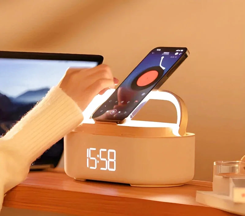 Radio réveil LED 6-en-1 en bois - Solvio