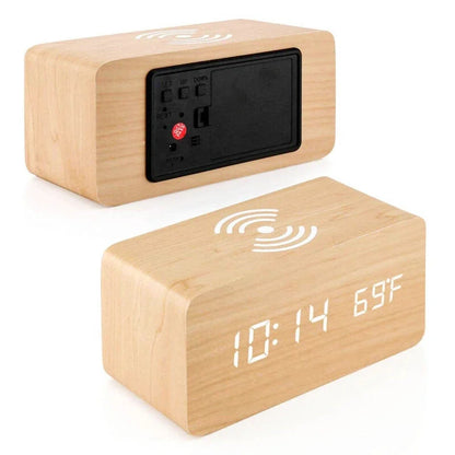 Réveil en Bois Chargeur sans fil affichage LED - Essentis