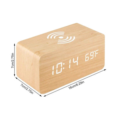 Réveil en Bois Chargeur sans fil affichage LED - Essentis