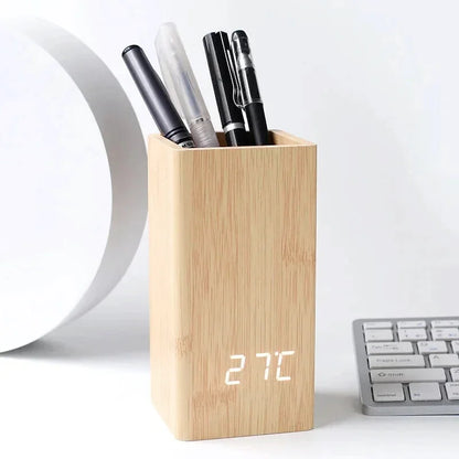 Réveil en Bois Pot à Crayon affichage LED - Cedora